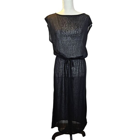 Kona Sol Womens Black Sheer Swimsuit Cover-Up Dress Waist Tie & Side Slits SZ S - Picture 2 of 11